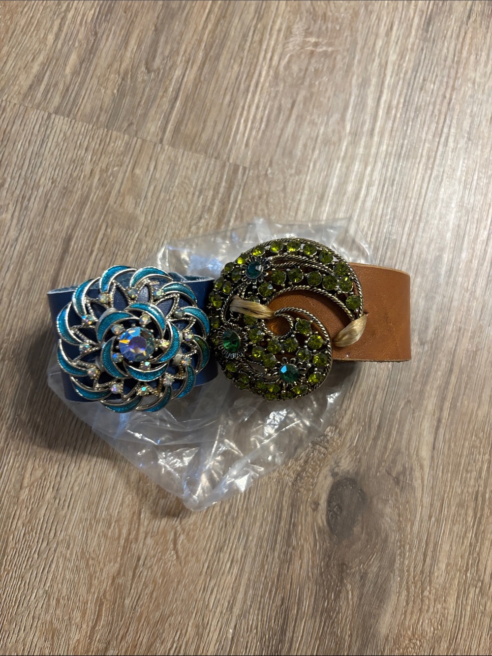 Decorative Blue and Green Crystal leather  Bracelet Set - Unbranded